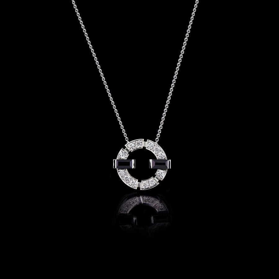 Regina single link diamond and Australian black sapphire necklace in 18ct white gold by Stefano Canturi