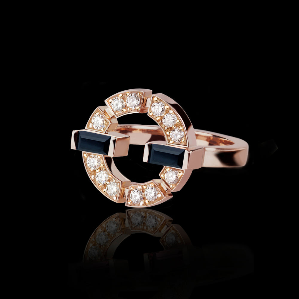 Regina Single Link Ring featuring diamonds and Australian black sapphires in Pink Gold by Stefano Canturi Regina Single Link Ring featuring diamonds and Australian black sapphires in Pink Gold by Stefano Canturi