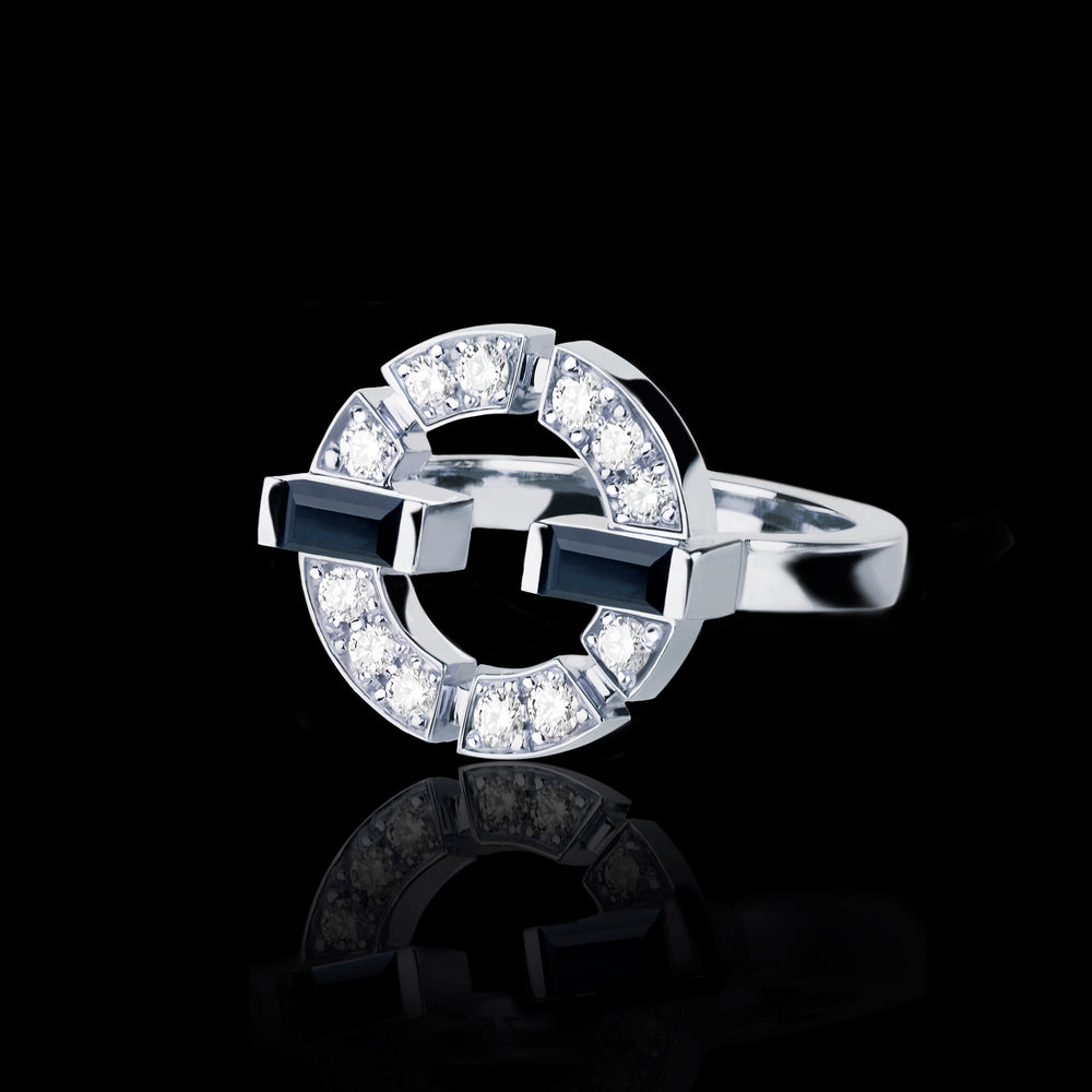 Regina Single Link Ring featuring diamonds and Australian black sapphires in White Gold by Stefano Canturi Regina Single Link Ring featuring diamonds and Australian black sapphires in White Gold by Stefano Canturi