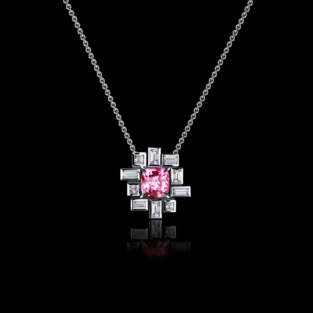 Stella diamond and pink sapphire necklace in 18ct white gold by Stefano Canturi Stella diamond and pink sapphire necklace in 18ct white gold by Stefano Canturi