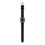 Canturi Australian black sapphire watch with black dial and Italian Leather Strap in yellow gold full view