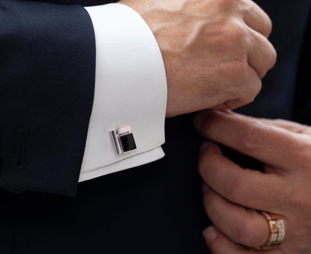 Cubism square cufflinks with onyx gemstones 18ct white gold by Stefano Canturi