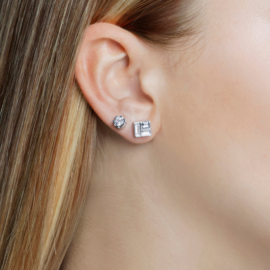 Cubism extra large diamond earrings and Regina diamond earrings in 18ct white gold by Stefano Canturi