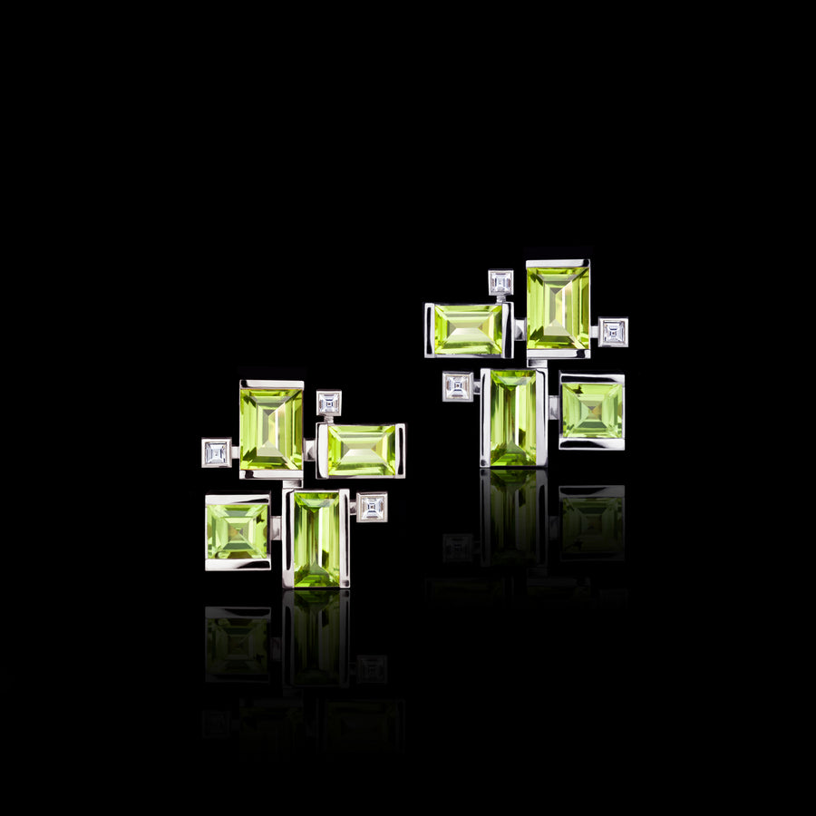 Cubism Colourburst diamond and peridot earrings in 18ct white gold by Stefano Canturi