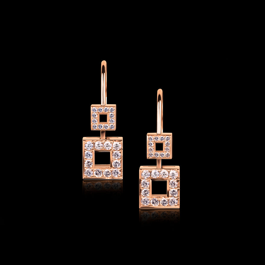 Geometric diamond drop earribgs in 18ct pink gold by Stefano Canturi