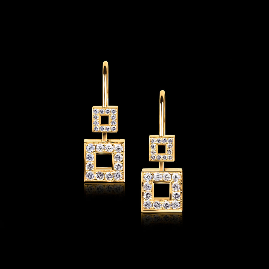 Geometric diamond drop earribgs in 18ct yellow gold by Stefano Canturi