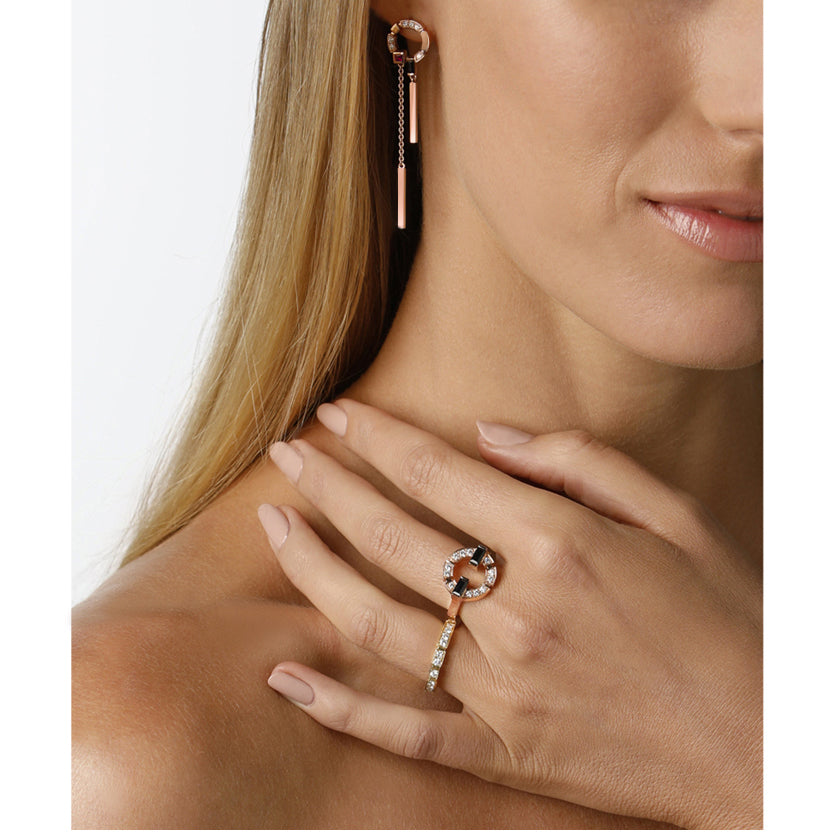 Regina Swing Earrings featuring diamonds, Australian black sapphires and rubies in 18ct Pink Gold by Stefano Canturi