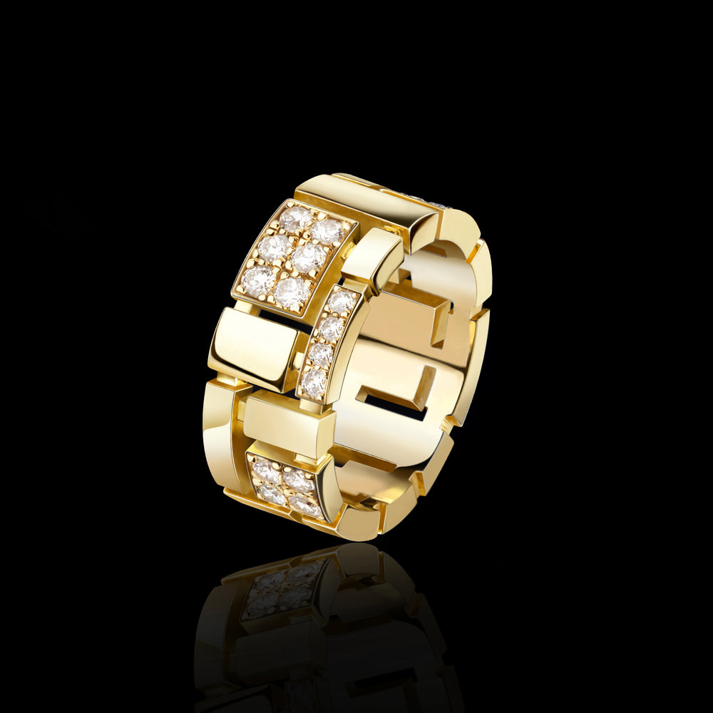 Cubism Pavé 9mm diamond ring set in 18ct yellow gold by Stefano Canturi