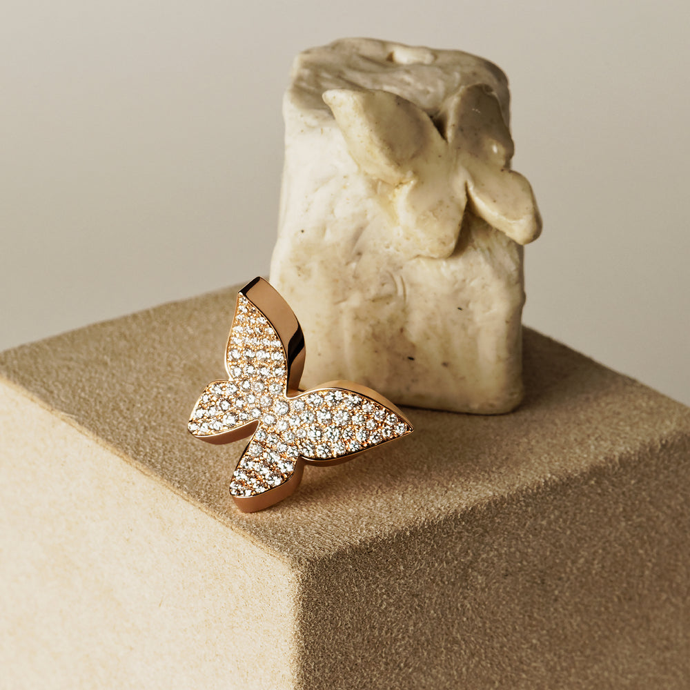 Odyssey diamond Butterfly ring in 18ct pink gold by Stefano Canturi