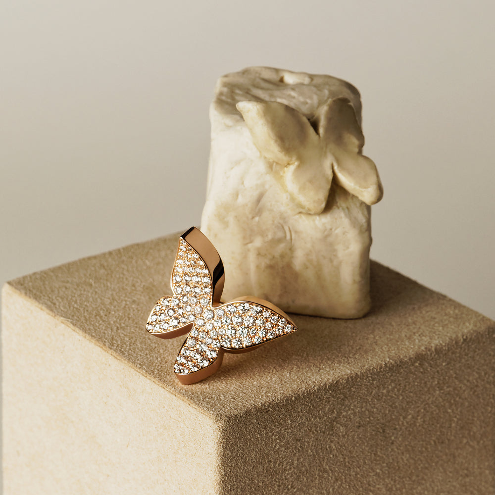 Odyssey diamond Butterfly ring in 18ct pink gold by Stefano Canturi