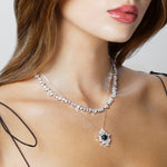 Stella diamond and Australian black sapphire necklace and Primavera diamond necklace in 18ct white gold by Stefano Canturi