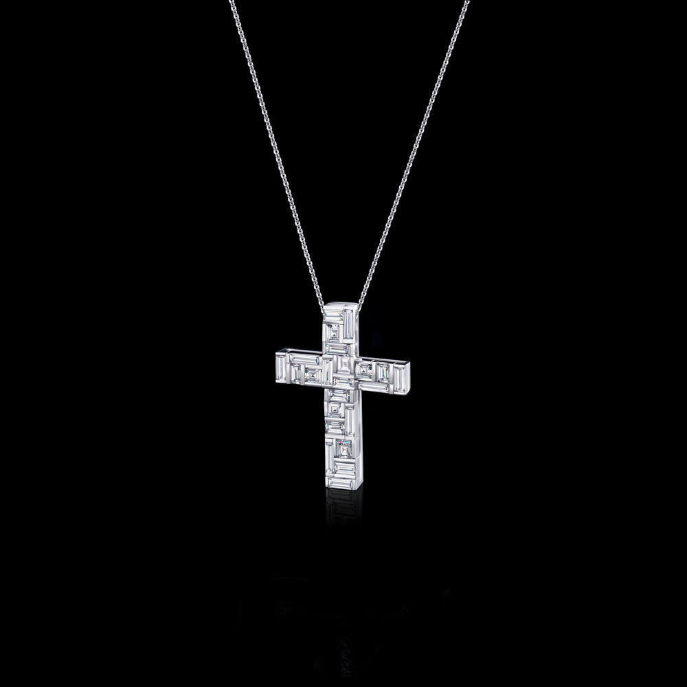 Cubism 23 set diamond cross necklace in 18ct white gold by Stefano Canturi