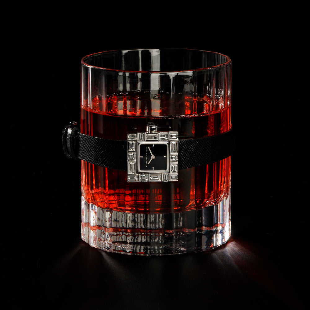 Cubism Watch with Diamond Bezel and Italian Leather Strap in white gold by Stefano Canturi