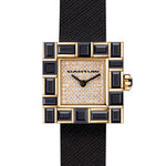 Canturi Cubism Watch with Australian black sapphire Bezel and Diamond Dial with Italian Leather Strap in yellow gold