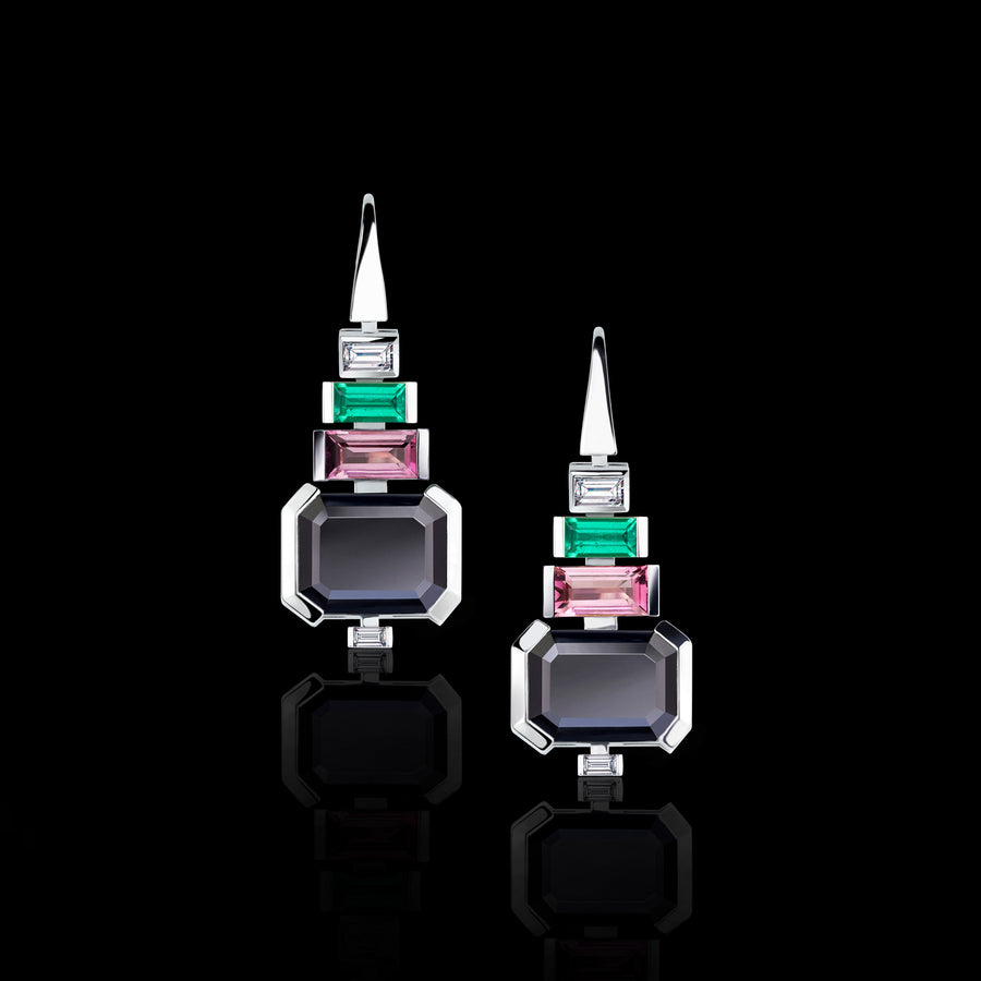 Regina Royale diamond and coloured gemstone earrings in 18ct white gold by Stefano Canturi