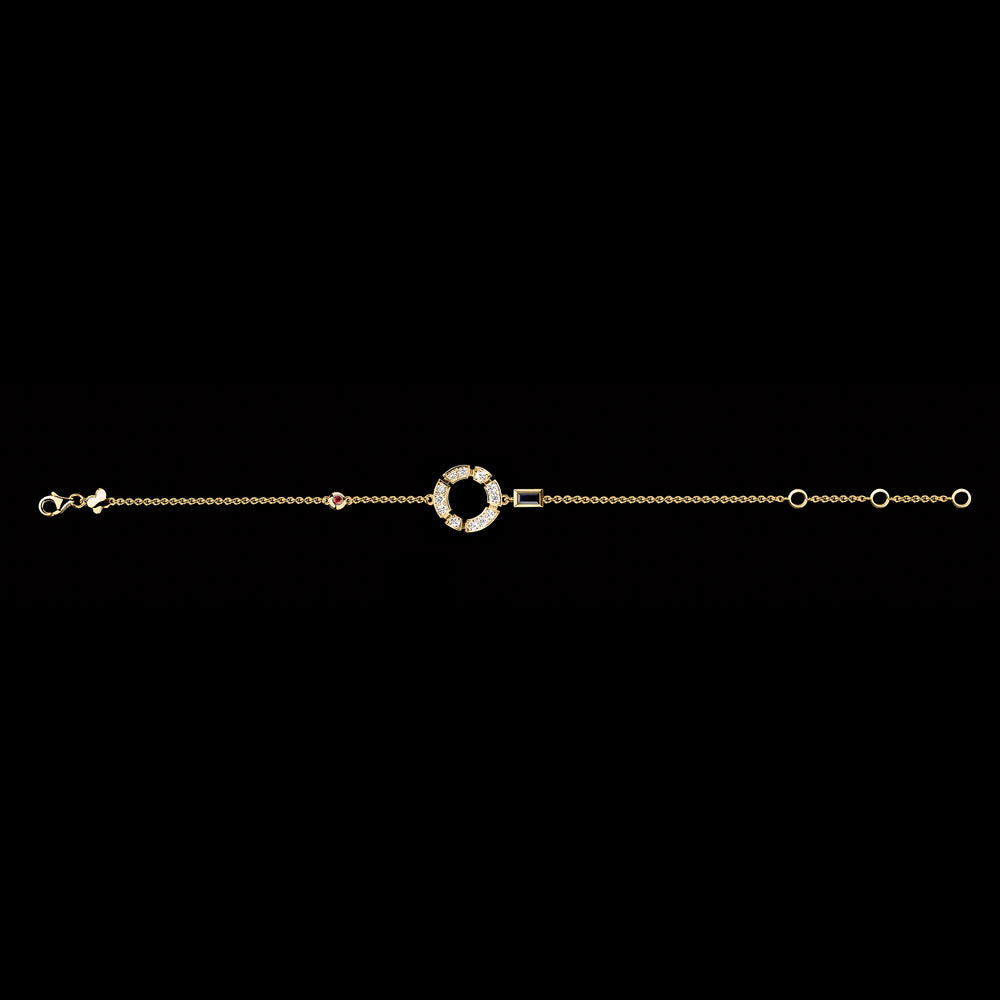 Regina Fine Diamond Bracelet featuring diamonds, Australian black sapphire and ruby in 18ct Yellow Gold by Stefano Canturi