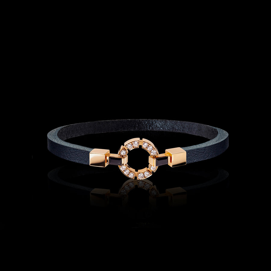 Regina 18ct pink gold single link diamond and Australian black sapphire leather bracelet by Stefano Canturi