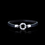 Regina 18ct white gold single link diamond and Australian black sapphire leather bracelet by Stefano Canturi