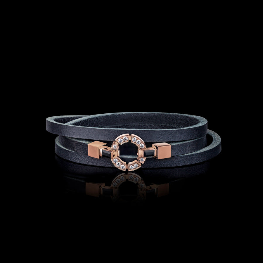 Regina 18ct white gold single link diamond and Australian black sapphire leather bracelet by Stefano Canturi