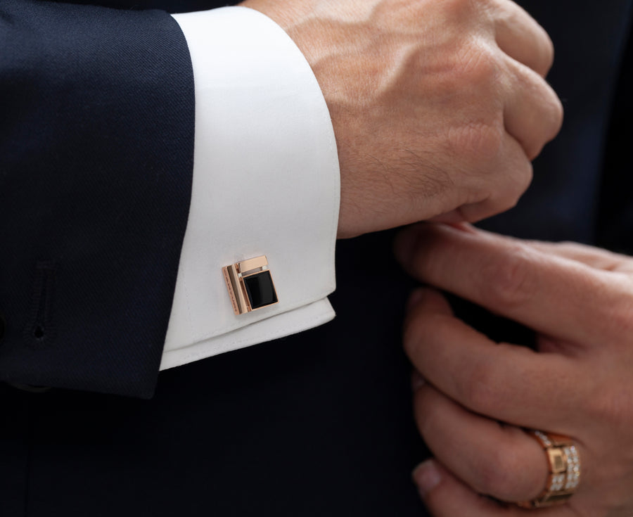 Cubism square cufflinks with onyx gemstones 18ct pink gold by Stefano Canturi