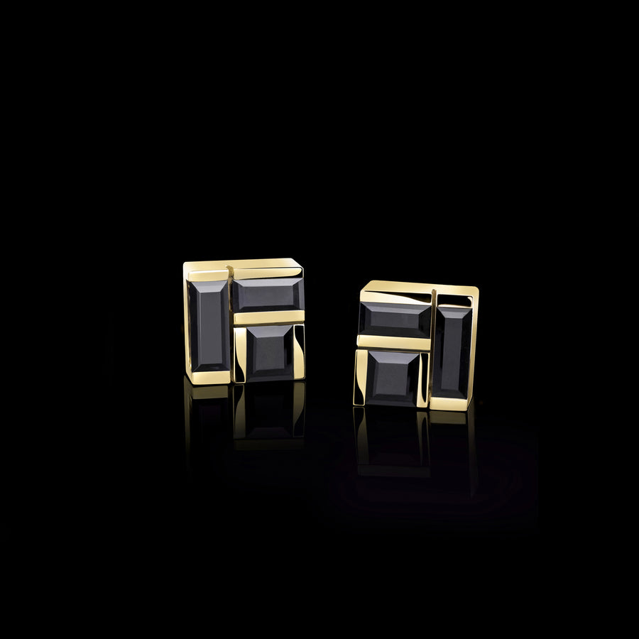 Cubism Australian black sapphire stud earrings set in 18ct yellow gold by Stefano Canturi