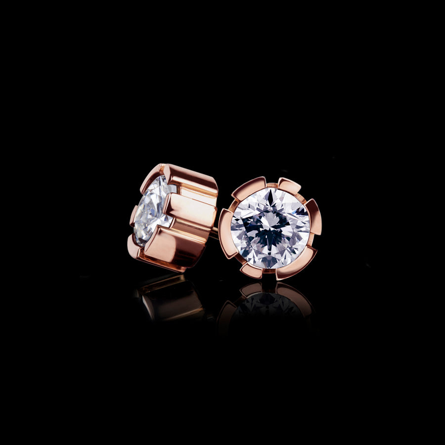 Regina diamond stud earrings in 18cr pink gold by Stefano Canturi