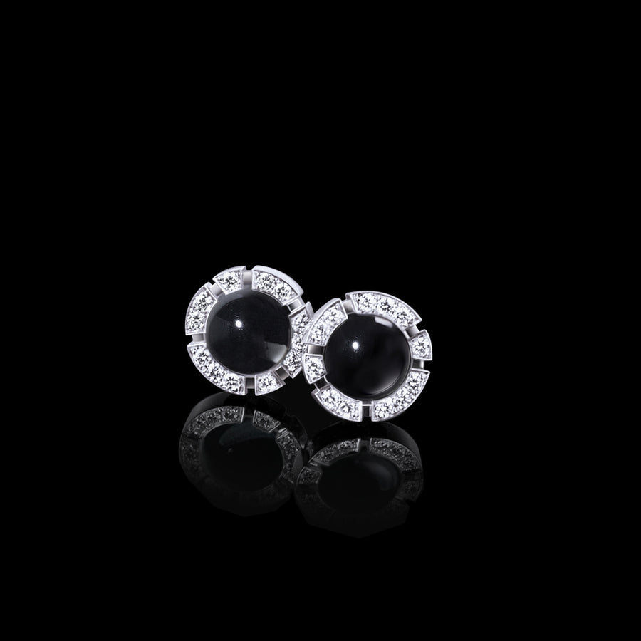 Onyx diamond and cabochon onyx gemstone earrings in 18ct white gold by Stefano Canturi