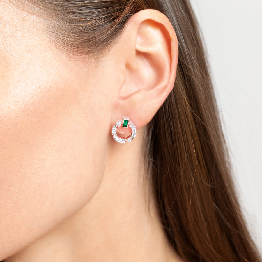 Regina diamond and green emerald earrings in 18ct white gold by Stefano Canturi