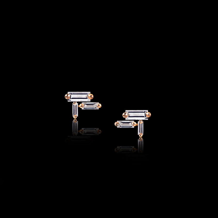 Cubism 3 set baguette diamond earrings set in 18ct pink gold by Stefano Canturi