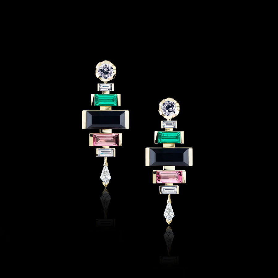 Regina Royale 6 drop diamond and gemstone earrings in 18ct yellow gold by Stefano Canturi