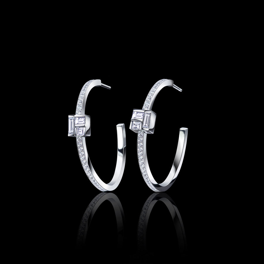 Cubism diamond stud hoop earrings in 18ct white gold by Stefano Canturi