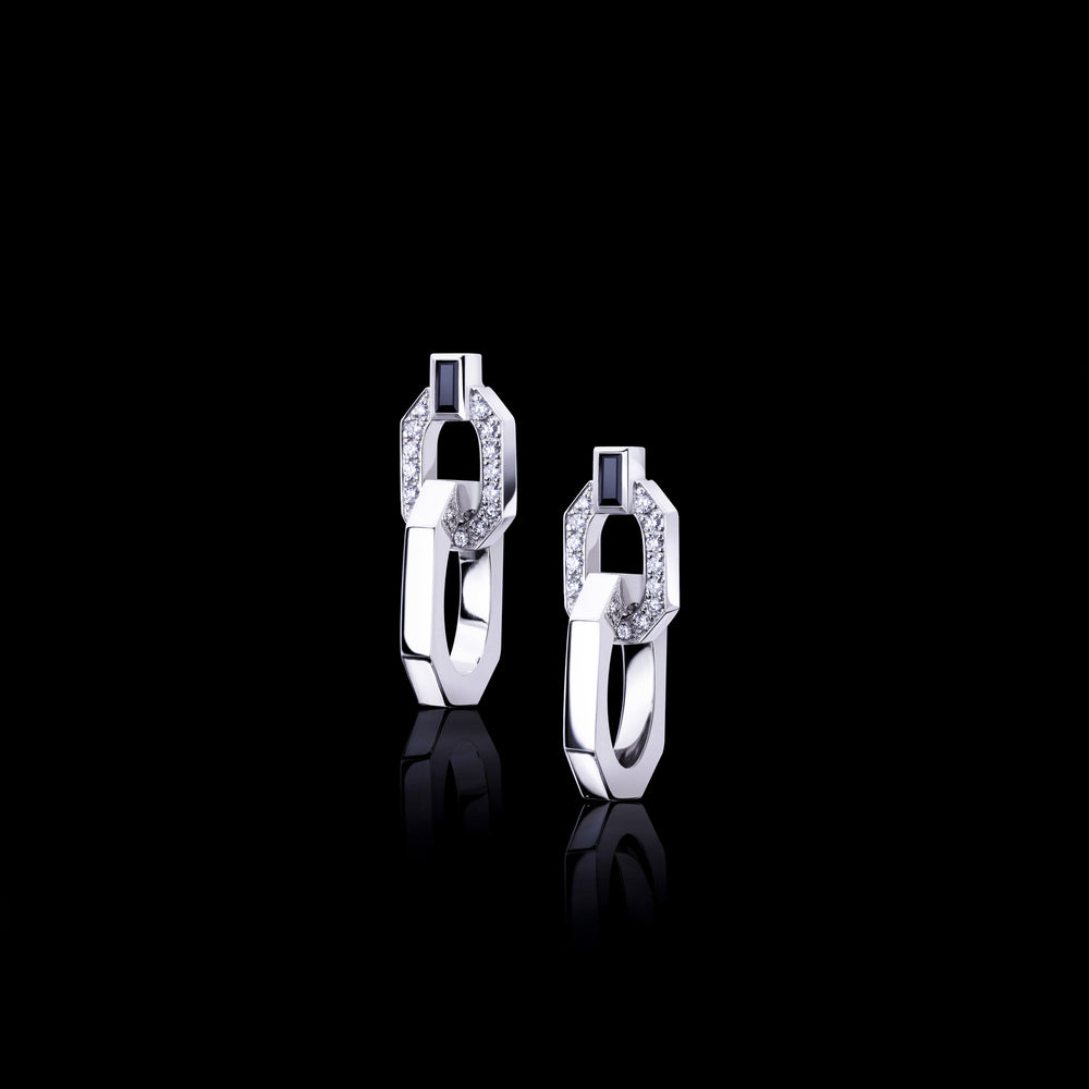 Athena diamond and Australian black sapphire earrings in 18ct white gold by Stefano Canturi