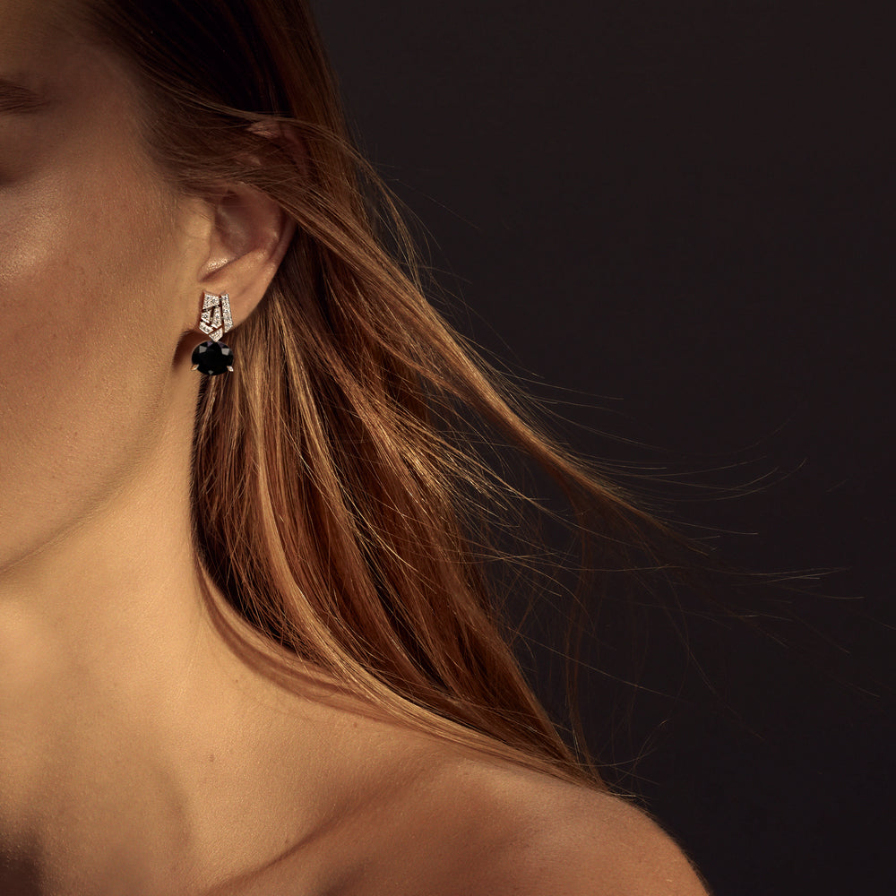 Abstract Diamond and Australian black sapphire earrings in 18ct white gold by Stefano Canturi