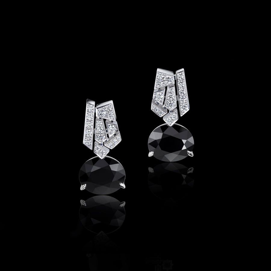 Abstract Diamond and Australian black sapphire earrings in 18ct white gold by Stefano Canturi