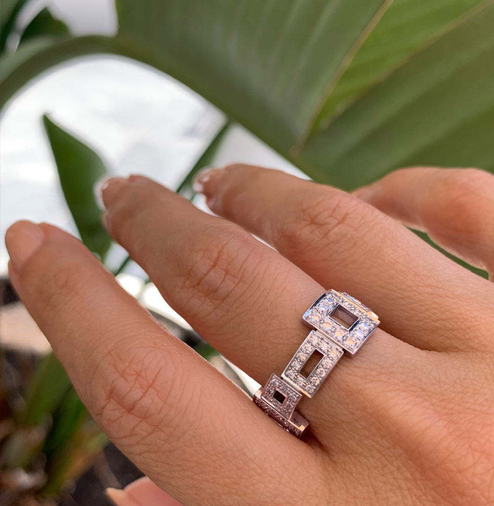 Geometric diamond ring set in 18ct white gold by Stefano Canturi
