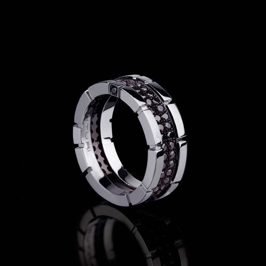 Regina 2 row black diamond ring in 18ct white gold by Stefano Canturi