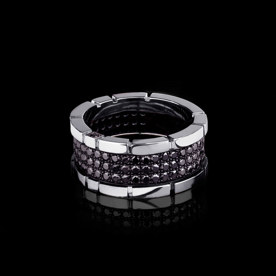 Regina 3 row black diamond ring in 18ct white gold by Stefano Canturi