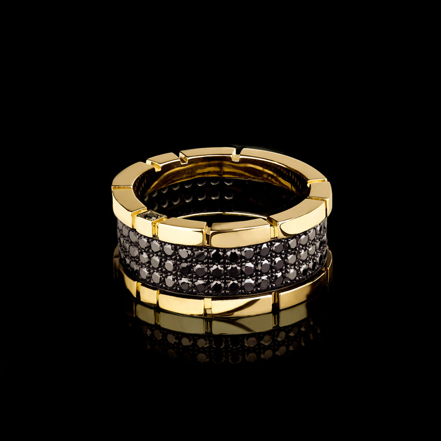 Regina 3 row black diamond ring in 18ct yellow gold by Stefano Canturi