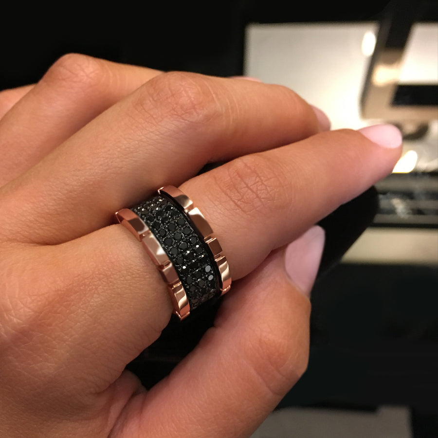 Regina 3 row black diamond ring in 18ct pink gold by Stefano Canturi