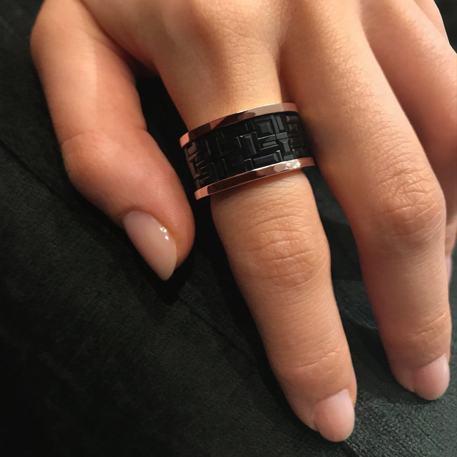 Cubism wide Australian black sapphire ring in 18ct pink gold by Stefano Canturi