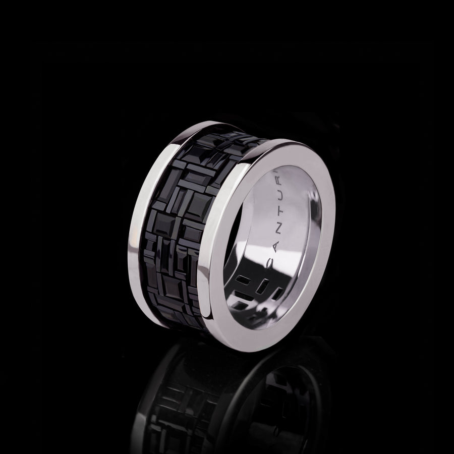 Cubism wide Australian black sapphire ring in 18ct white gold by Stefano Canturi