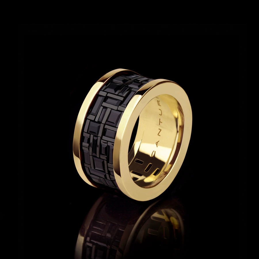 Cubism wide Australian black sapphire ring in 18ct yellow gold by Stefano Canturi