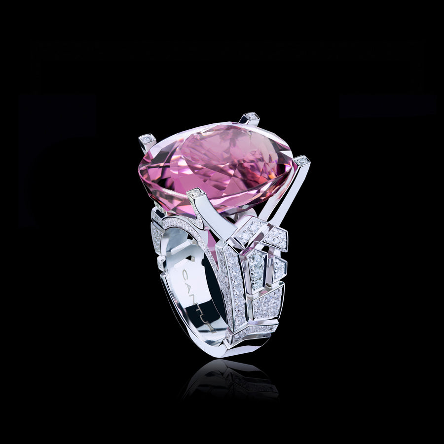 Cubism Abstract diamond and pink tourmaline ring by Stefano Canturi