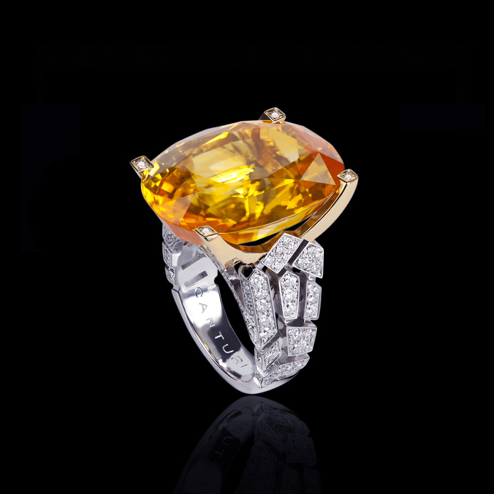 Cubism Abstract diamond and yellow sapphire ring by Stefano Canturi