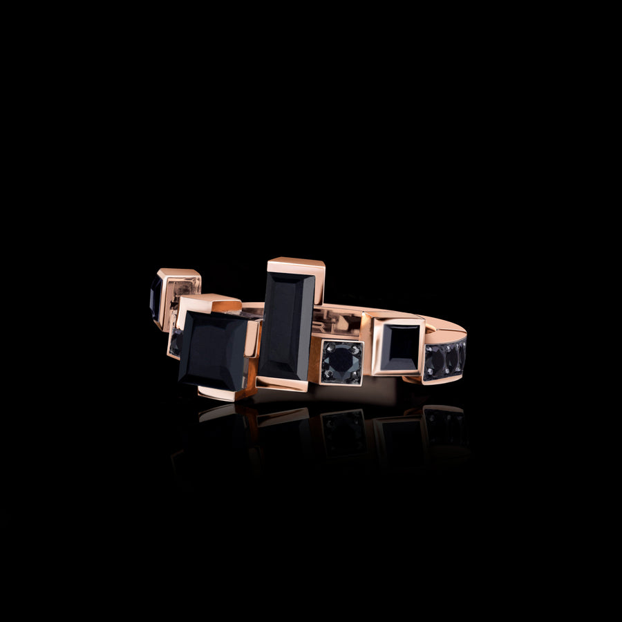 Cubism Radiant Australian black sapphire ring in 18ct pink gold by Stefano Canturi