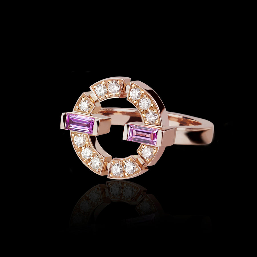 Regina Single Link Ring featuring diamonds and pink sapphire in Pink Gold by Stefano Canturi