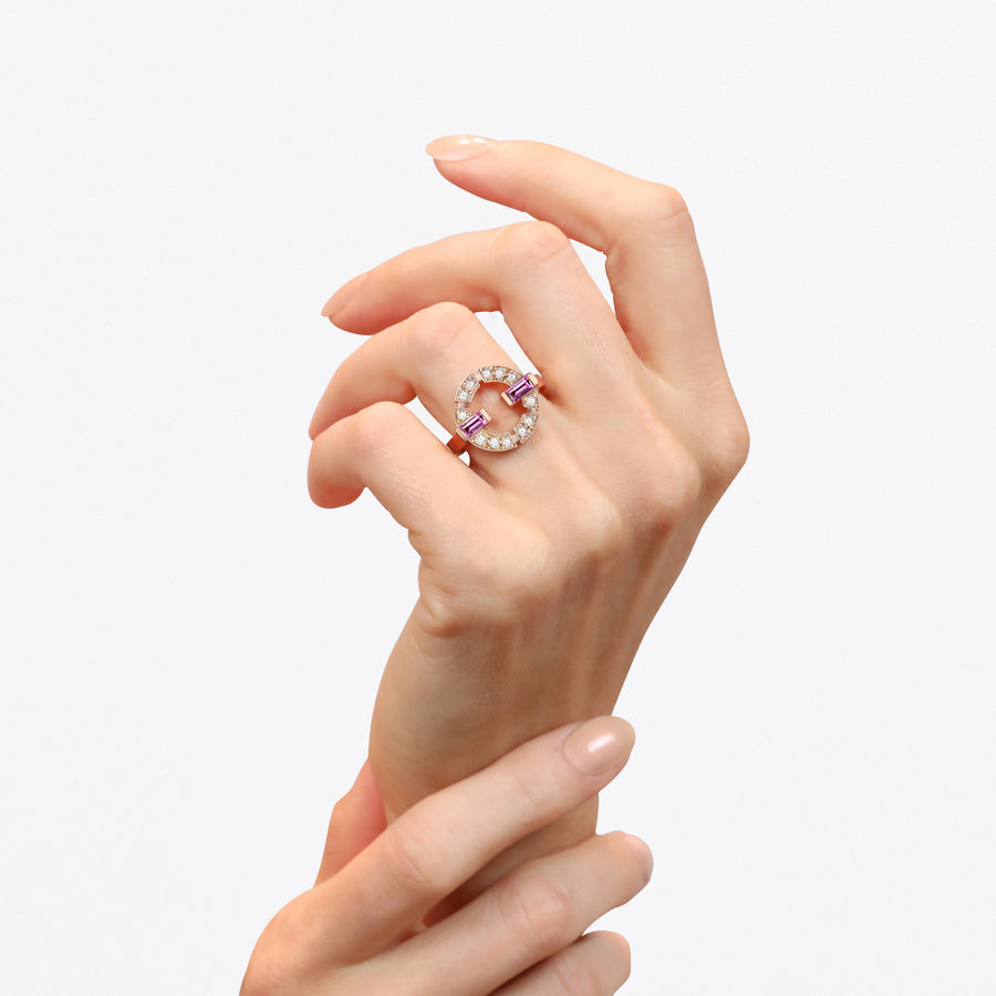 Regina Single Link Ring featuring diamonds and pink sapphire in Pink Gold by Stefano Canturi