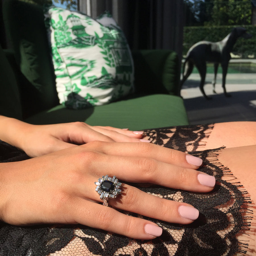 Stella diamond and Australian black sapphire ring set in 18ct white gold by Stefano Canturi