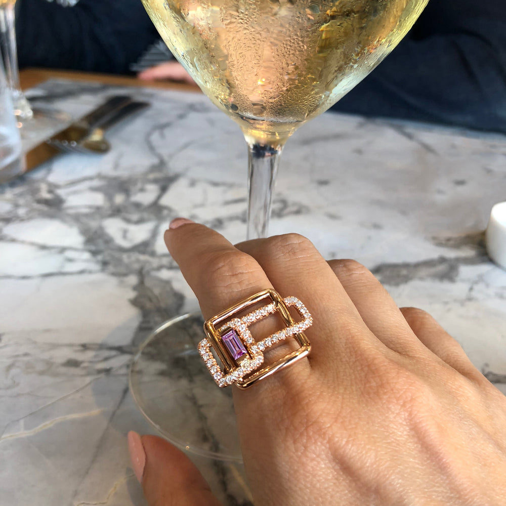 Affinity 3 Link diamond and pink sapphire ring by Stefano Canturi
