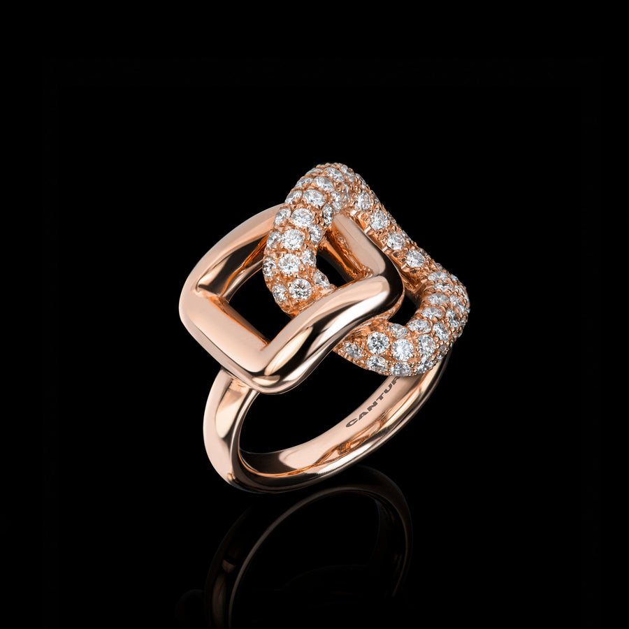 Affinity 2 Link ring crafted in 18ct rose gold, adorned with round brilliant cut pavé set diamonds by Stefano Canturi